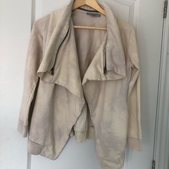ALL saints open sweater with zip shawl beige tie dye - Picture 2 of 12